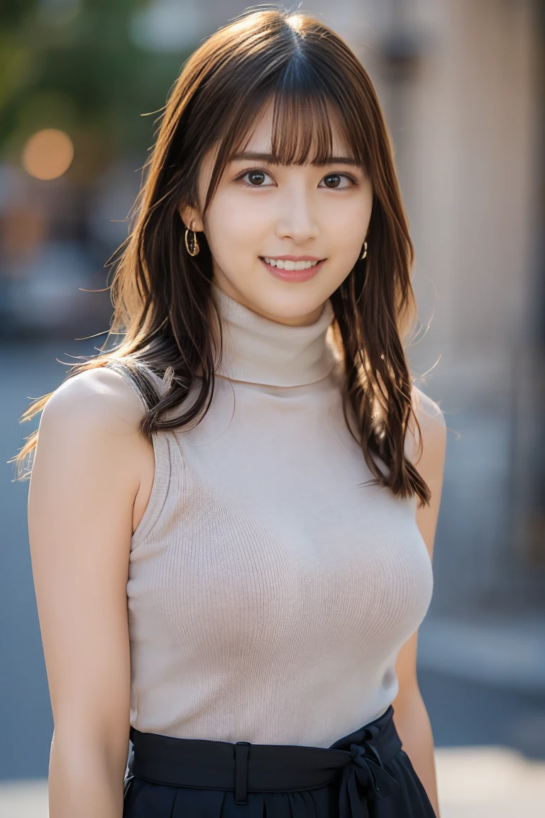 One Girl, (Beautiful girl, Delicate girl:1.3), (24-years-old:1.3),（Smiling with teeth showing、Smiling eyes、Loose perm、Braid only the bangs、Fluffy hair、Summer knitwear、Medium Short Hair、Round and ample breasts、Wrapping a leather belt、Wearing a miniskirt、Curved waist、A face of ecstasy、The expression of ecstasy、Photo from the waist up:1.4）
Very beautiful eyes, (Symmetrical eyes:1.3), (Big round breasts:1.4), Brown eyes, Parted bangs, Light brown hair,
, (Eye and facial details:1.0),
, (masterpiece, Highest quality, Super detailed, Detailed face, 8k)