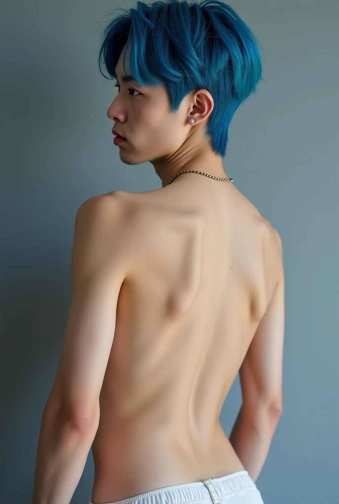 8K, Top Quality, Intricate Details, Ultra Detail, Ultra High Resolution, Masterpiece, close up shot, shot from behind, (Looking back), (full body: 1.1), Slender, Smile, smirk, (Makeup: 0.4), ,(( bangs, blue eyes, blue hair, bangs, , )), (Fluffy Eyes: 1.21), (()), 1girl, solo, 1 girl, (()), close up shot, , ((tall)), (((fit body))), (((slim face))), sharp face, ((walking pose)) ,(detailed face), sharp face, small lips, , ,(( ass , butt cheek,)) ,, ,
((, , wind blow hair, )), , ((naked, nude, )), detailed face, detailed breast, large breast, huge breast, detailed ass , detail nipples ,, Narrow Waist, Skinny, tall , 190 cm tall, Muscular, Navel, Exposed Abdomen, Pointed Chest,, Beautiful girl with accentuated slender abs: 1.4, Six Pack Abs: 1.4, , Perfect Body, detail legs, (( dark background)), black background,