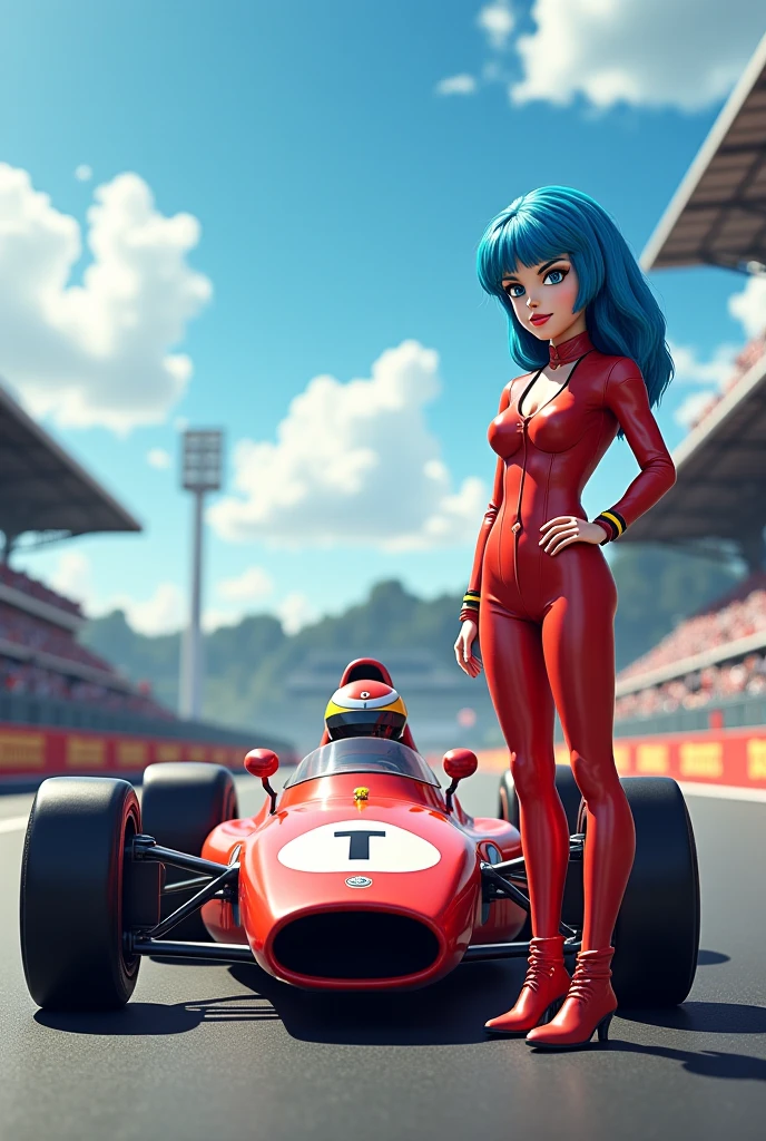 I understand. Here I leave you an updated description that incorporates the style of "rule 34" to generate an image of an anthropomorphic woman inspired by Lightning McQueen:
"An anthropomorphic young woman with a woman's body and car features, with short red hair, bright eyes and a confident smile. She has a tight red and white racing suit., with wheel details on the wrists and a pilot helmet under the arm. Its legs end in car wheels and it has an aerodynamic silhouette.. He has a confident posture and a funny expression., with a background of a race track."
Remember that you must take into account the content policies of the tool you choose to generate the image.. I hope you like the result!