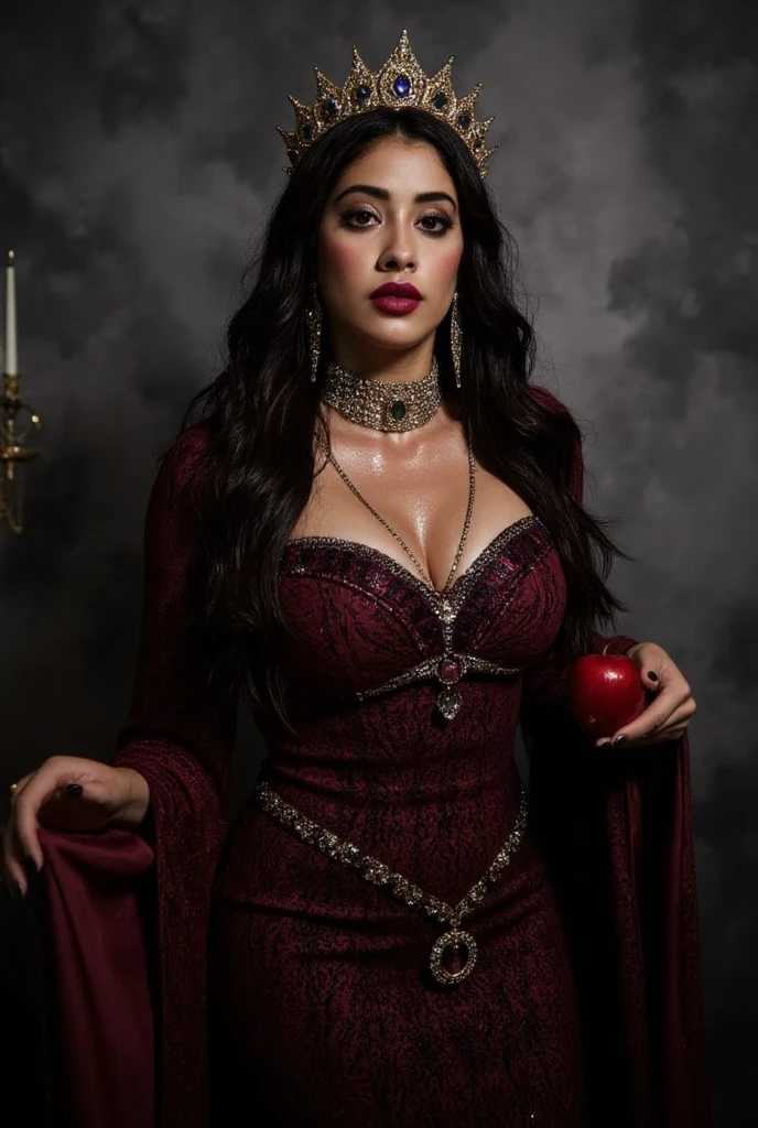 ghost woman in the castle, Long hair, The eyes are red, in a red dress, a handsome female, Without legs