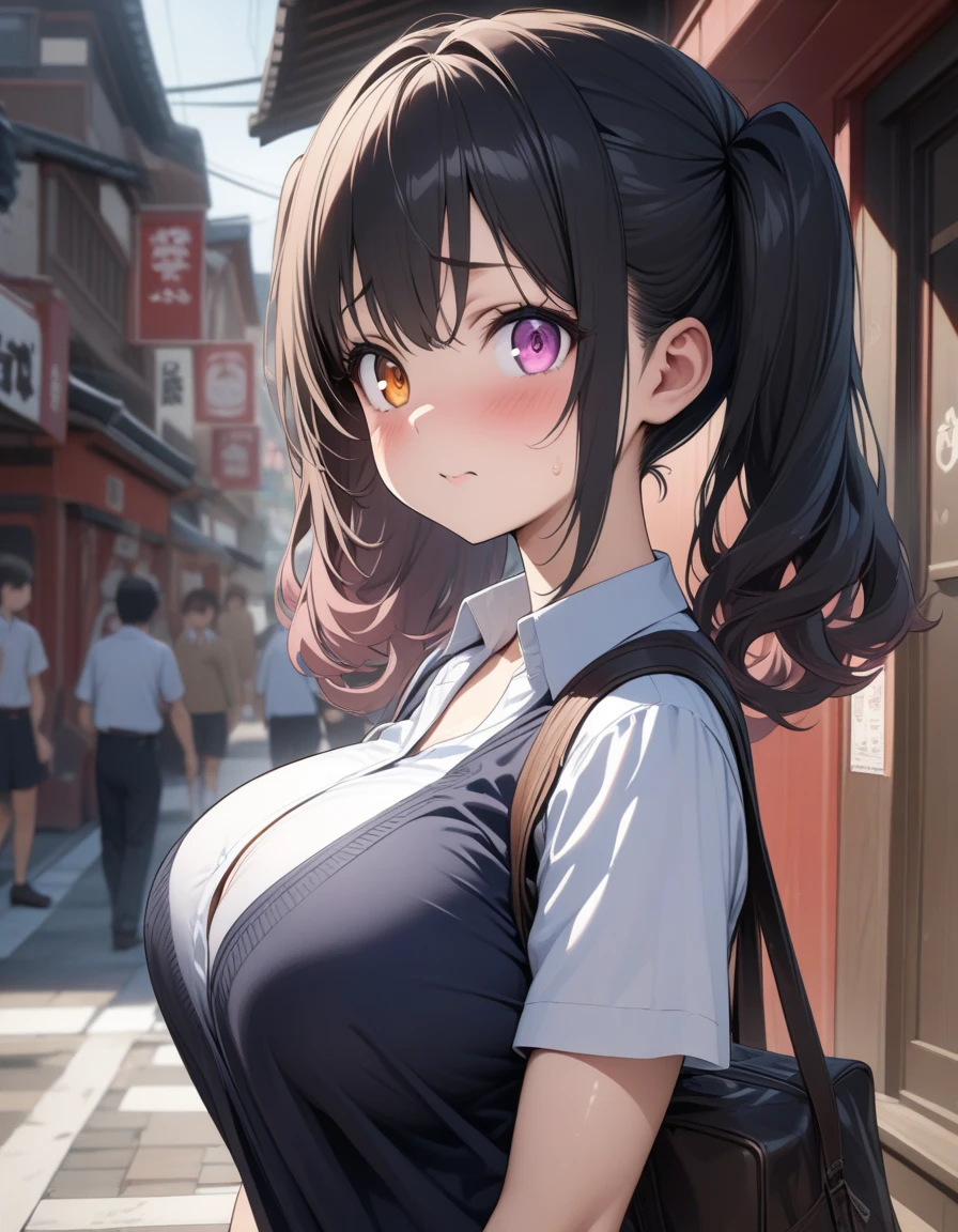 Top Quality, Photorealistic, 8K, High Definition, 1 Girl, Woman, (Skindentation), (Big Breasts), (Professional Lighting, Bokeh), (Street), (People, Crowd: 0.6), Market, (Night: 1.2), (Gray: 2.0), (Blouse: 1.5), (Portate: 0.6), Gorgeous, Bloom, (Floating Hair), (Light particles, Lens Flare, Luminous Particles: 0.6), ( Dynamic Pose: 1.2), soft lighting,