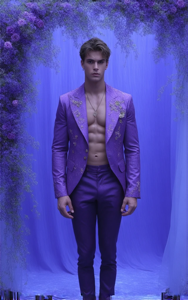 15 year old prince with white hair and violet eyes, con la ropa mas fina de la realeza