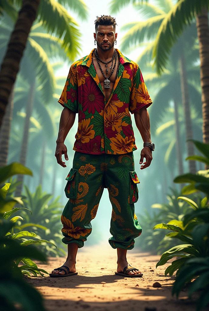 Jamaican inspired costume for men with the colors of the flag and full body and pants