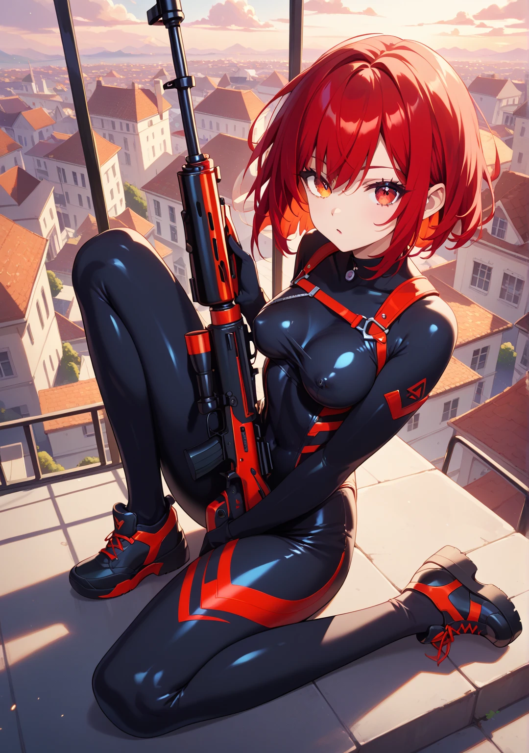 Absurd, very accurate details, highly detailed 8K wallpaper, (Transcendental Beautiful Girl: 1.5), Blake, Short Cut, Red Hair, (Sleeveless Bodysuit of Mesh Fabric: 1.5), Blake, Low Angle, Thigh to Head to Head, Cyberpunk, Perfect Five Fingers, Blake, (Mechanical Joints and Mechanical Limbs: 1.1), High Kicking Pose, Angry Face,