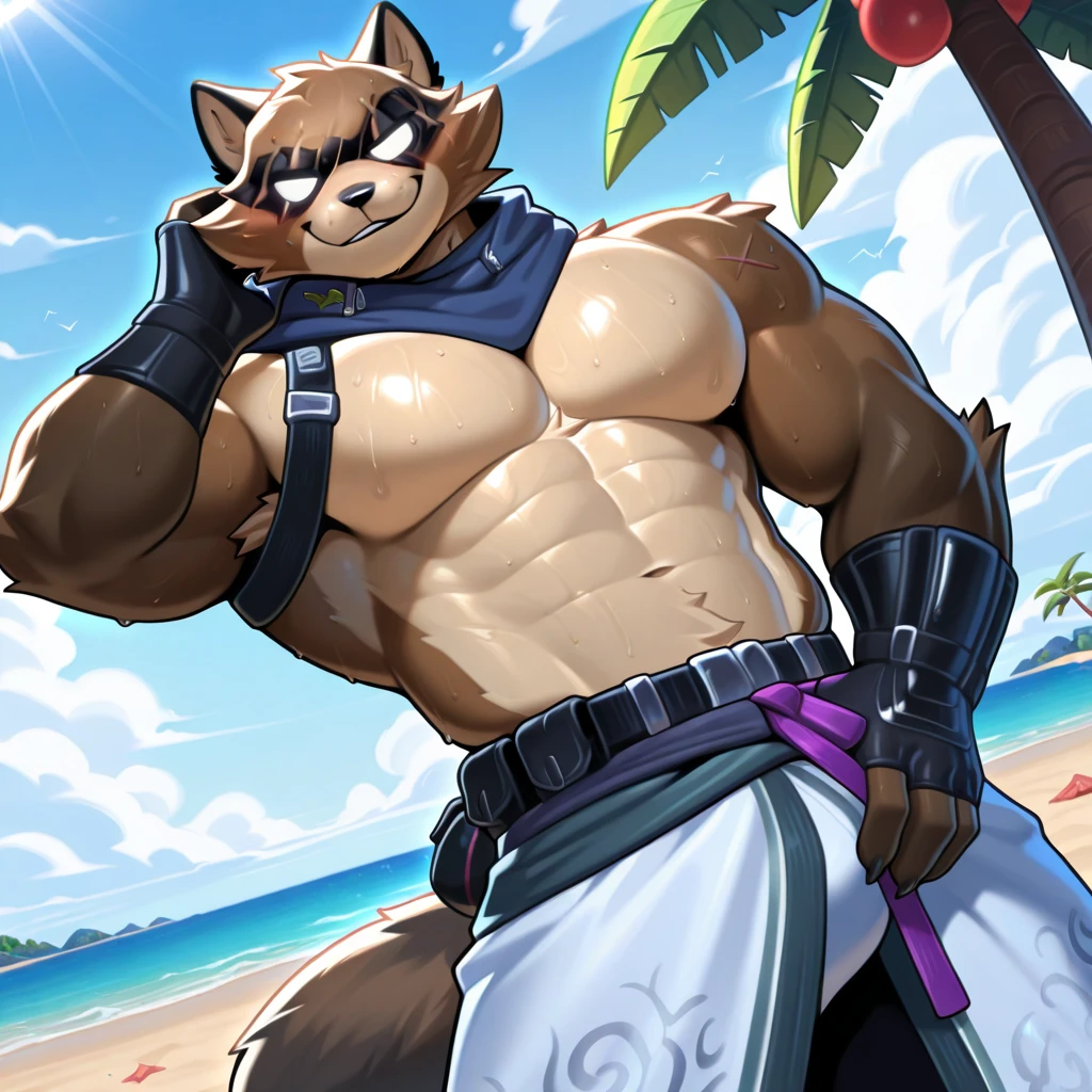A burly, virile, and hairy dragon, exuding the irresistible charm of a himbo muscle daddy. His middle-aged features, adorned by a long, bushy beard and a thick mustache, reveal a life of experience and adventure. His body, sculpted into a warrior's build and a bodybuilder's physique, is a testament to his unyielding dedication to physical fitness. The hair on his chest and belly forms a carpet of thick fur, while his hairy arms and legs are adorned with a natural, untamed layer of hirsute. Every muscle on his overmuscular and musclebound frame is defined and bulging, veins pulsing beneath the surface, hinting at his incredible strength. Despite his advanced age, his grey hair only adds to his handsome and dreamy appearance.