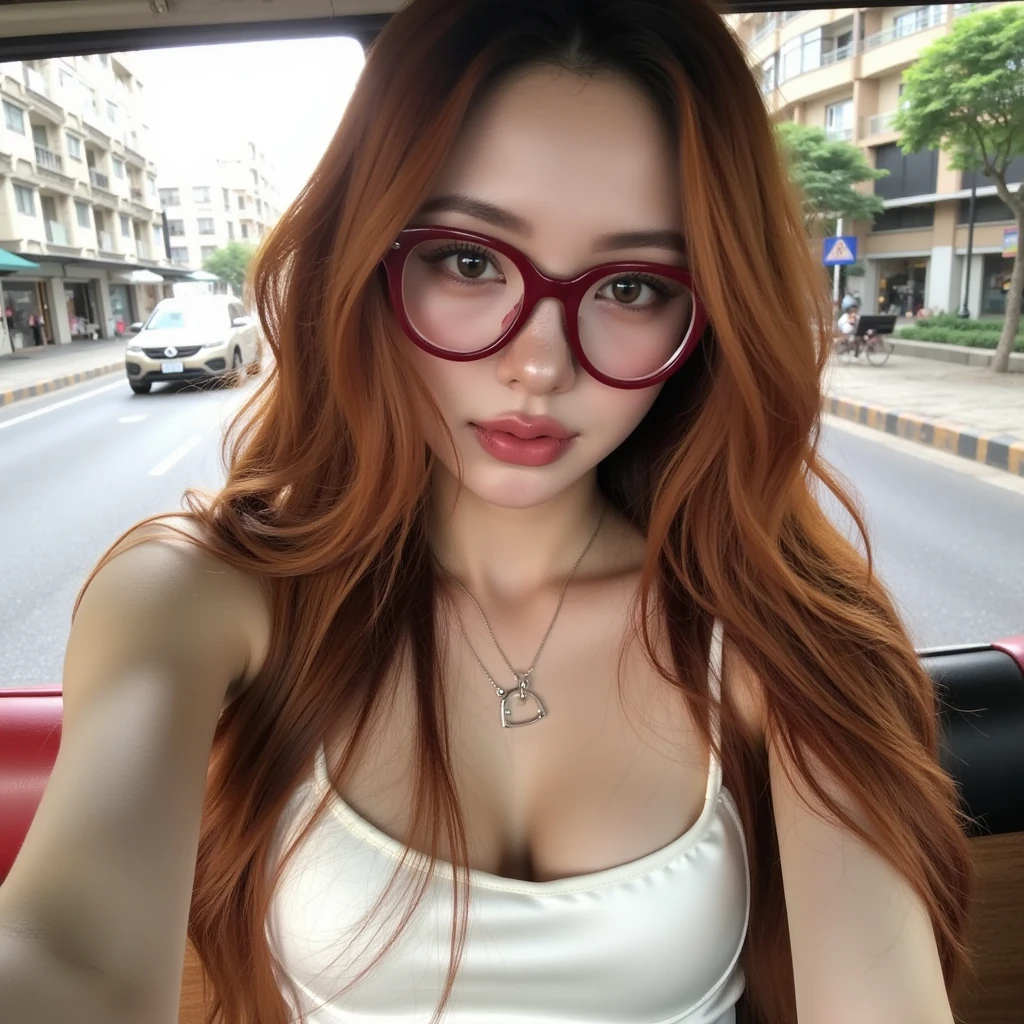 ((Large Breasts:1.3)),,One girl, Mature Woman, masterpiece, spouse, goddess,ponytail,((Red Hair)),Glasses