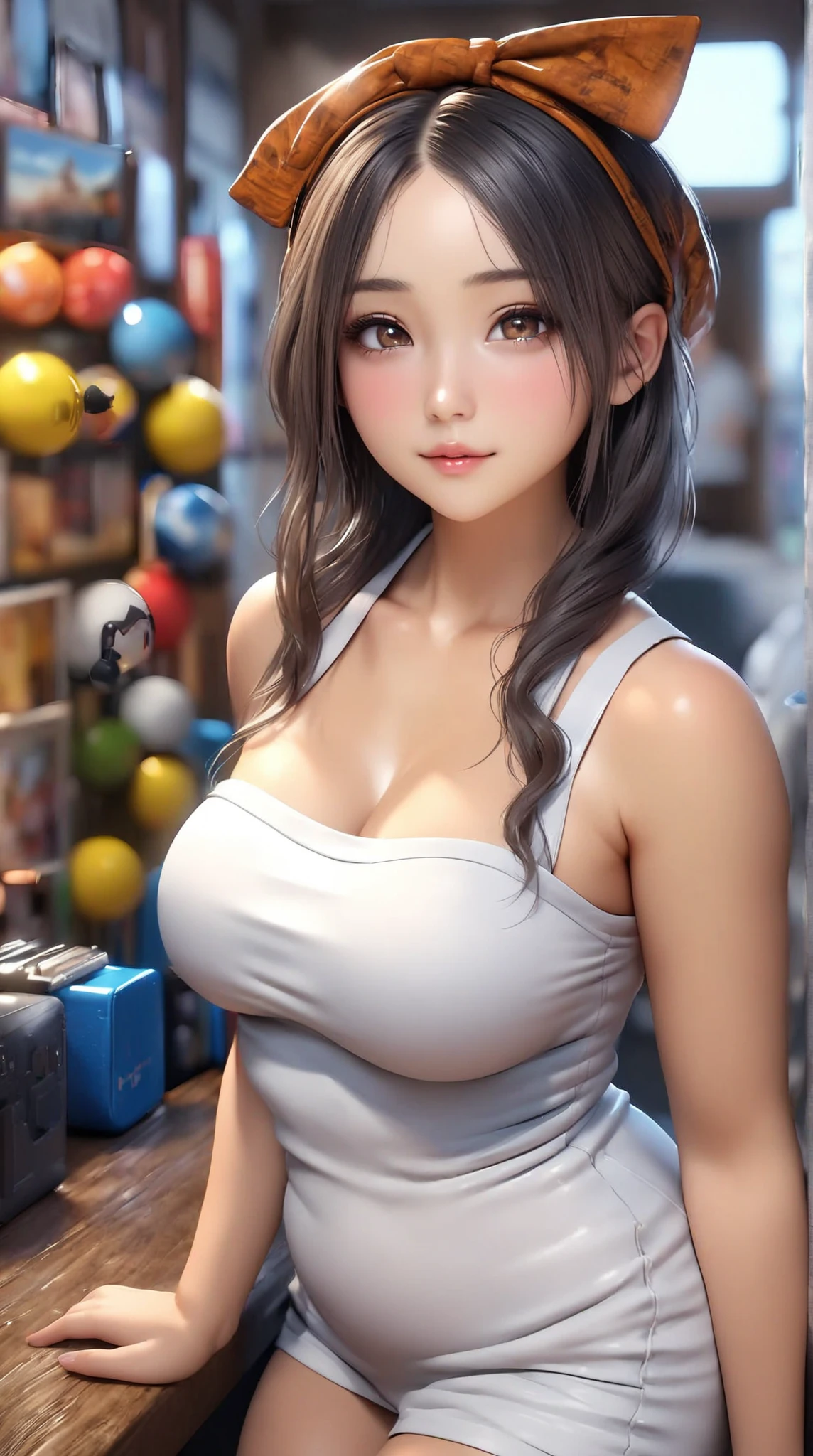table top, highest quality, Photoreal, finely, High resolution, 8k wallpaper, perfect dynamic composition, big beautiful eyes, (round face:1.4)、one female、(((short bob hair twintails))), big and full breasts, random sexy pose、(short sleeve、bloomers gym clothes、cleavage looks real)、(Breast bulge 1.2)、(laughter、open your mouth:1.3)、resort scenery、(((28 years old)))、(droopy eyes 1.4)、 beauty、Japanese、(mole under left eye)、professional movie lighting,（anatomically correct),(oily skin:1.5)