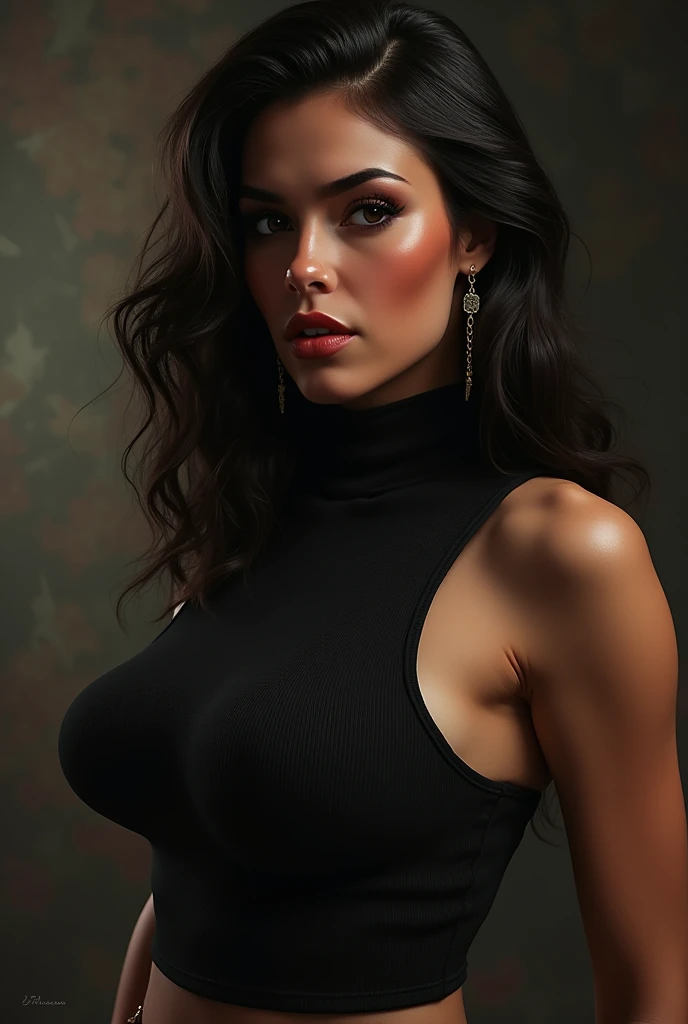 high angle photo of a gorgeous young woman in the style of stefan kostic,abs,  realistic skin texture, looks up,black sweatshirt, 1 / 2 body crop, 8 5 mm art lens, f 1. 2, sharp focus, 8 k high definition, insanely detailed, intricate, elegant, art by stanley lau and artgerm