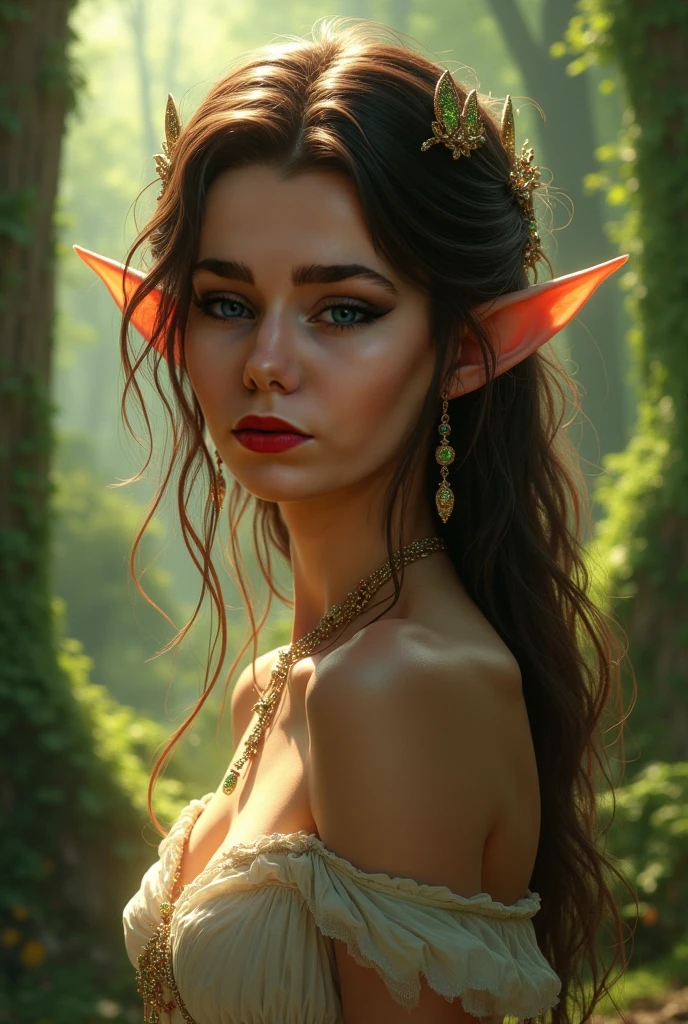 (NSFW) a beautiful young elf woman, 2, (semi-naked) (pink nipple, round breasts) with long black hair, costume inspired by a princess from the movie The Lord of the Rings, very low-cut, Reyna, Fantasia, Reyna de Rohan , fantasya world, hyperrealistic, unreal engine5, photorealistic, full body, American plane, the most beautiful vagina, fantasy jungle, detailed, ultrarealistic, beautiful, goddess body, perfect body, perfect anatomy, gold costume details, stones beautiful, diamonds, flashes of light around her, night under the jungle, perfectly illuminated, full shot