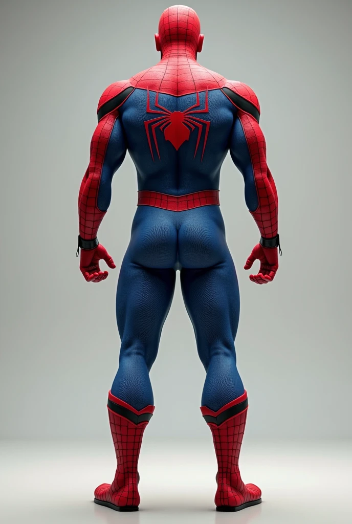 Full body like, head down, white Spider-Man, male, pectoral muscles, abs, standing with one leg raised foot, the crotch part of the pants is painted oversized and erect, the crotch part of the pants is exposed, the buttocks are drawn a little bigger, the outline of the crotch details is increased, the erection under the clothes, the butt visible through the thighs, no face, the ass is bare