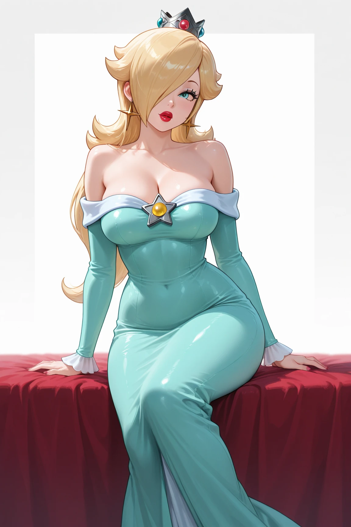 Rosalina from Mario Galaxy, heels, light blue heels, open heels, blue toes, sexy high heels. Masterpiece, UHD