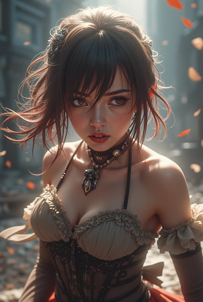 1girl, beautiful detailed anime girl, black hair, glowing red eyes, perfect female, slight nudity, beautiful woman, dark room, dramatic lighting, intricate details, photorealistic, 8k, (best quality,4k,8k,highres,masterpiece:1.2),ultra-detailed,(realistic,photorealistic,photo-realistic:1.37),stunning,extremely detailed and intricate,hyper detailed,vibrant colors,dramatic shadows,cinematic lighting