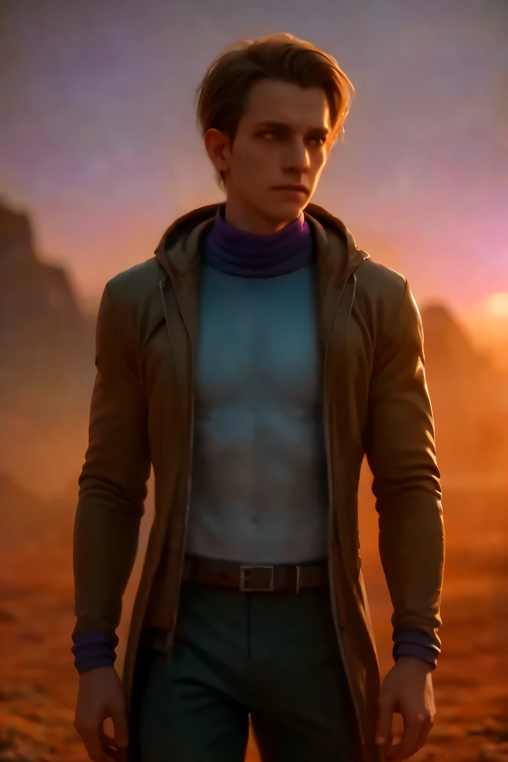 space, extreme frontier, a slender silhouette pierces the hazy purple horizon, detailed character portrait, cinematic lighting, dramatic atmosphere, glowing horizon, vibrant colors, dramatic lighting, moody sci-fi landscape, photorealistic, 8K, ultra-detailed, physically-based rendering