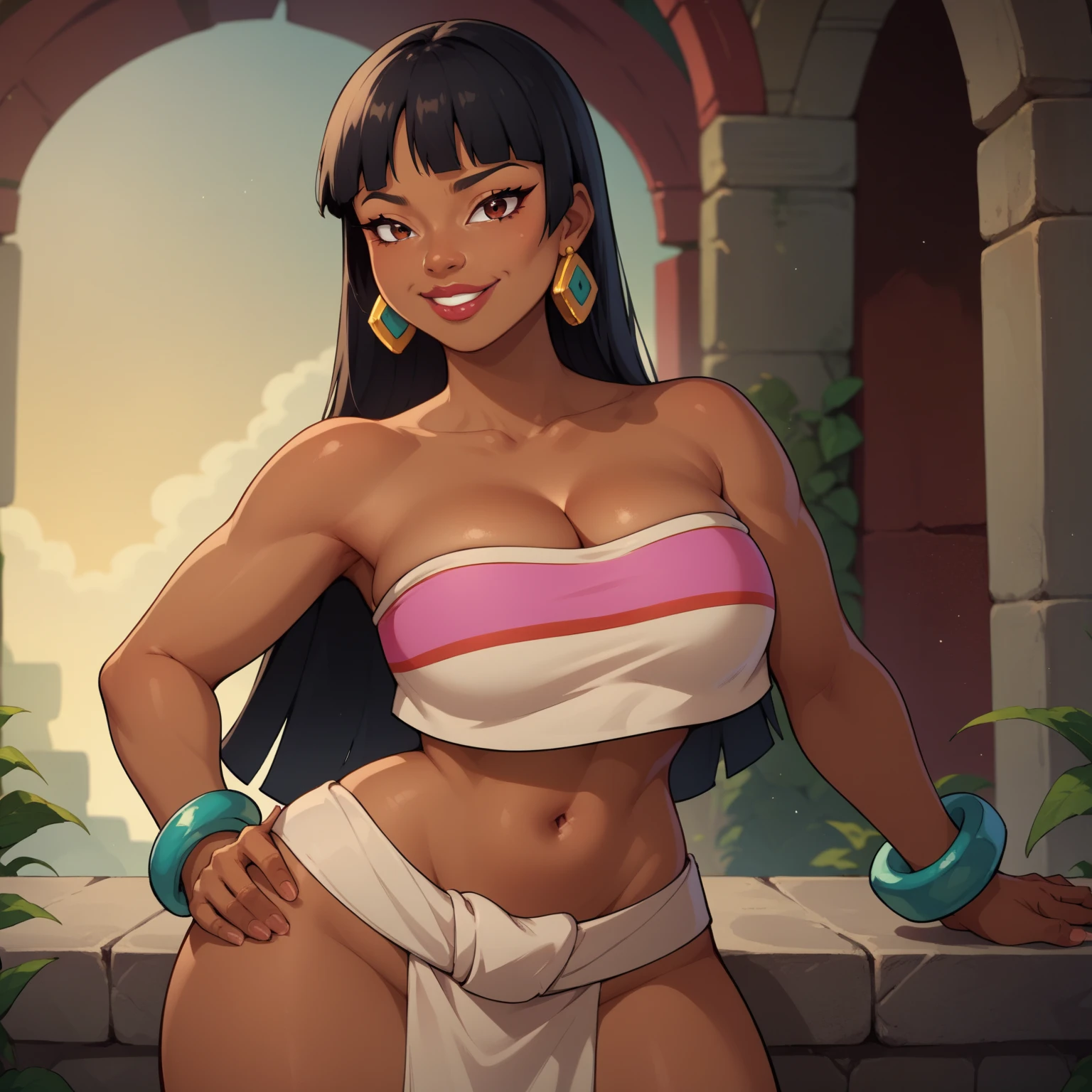 (NaniWaifu:1), sitting on bed, wearing loose silk robe, soft skin, seductive eyes, looking at viewer, front view, twin braids

(realistic:1.2), (realism), (masterpiece:1.2), (best quality), (ultra detailed), (8k, 4k, intricate),(full-body-shot:1),(Cowboy-shot:1.2), (85mm),light particles, lighting, (highly detailed:1.2),(detailed face:1.2), (gradients), sfw, colorful,(detailed eyes:1.2),

(detailed ladscape, house, garden, palm tree, woden house:1.2),(detailed background),detailed landscape, (dynamic angle:1.2), (dynamic pose:1.2), (rule of third_composition:1.3), (Line of action:1.2), wide shot, daylight, solo,