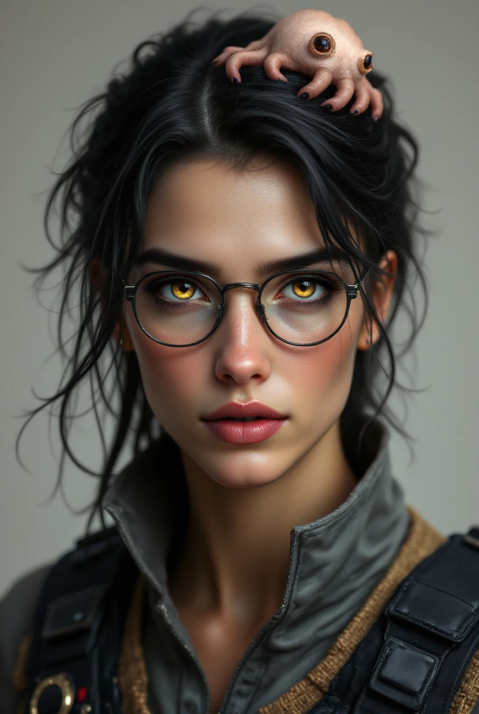 face with smile, Athletic, Very detailed green eyes, face with well-defined chin, Barba, Barba、hero with glasses、white coat worn by scientists、standing alone、There are also researchers、corpo Athletic, there are scientists、Postgraduate、trunk、 highest quallity、work of art、ultra high resolution、(Photoreal: 1.4),] in 8K, Game poster