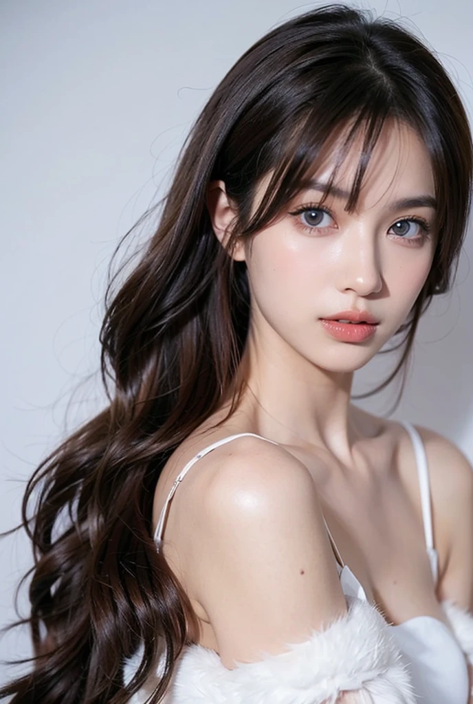 16K、Photorealistic、Highest quality、masterpiece、Ultra-high resolution、RAW Photos、Realistic、Bright lighting、Face Light、Smooth Professional Lighting、looking at the camera、alone、Adult female、Beautiful woman、so beautiful、Realistic skin texture、Glowing Skin、Moisturized Skin、Realistic eye and facial details、Perfect Style、Model Body Type、Beautiful Eyes、Big eyes、Inconspicuous tear bags、slim、Big Breasts、Very good、Camel Toe、My nails aren't long、Very long hair、((Black Hair、black eye))、Looks happy、Beautiful hip line、Fantasy Dress、