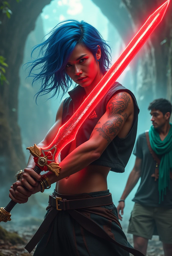 japanese oni is fighting a beautiful girl,18yo, in the jungle,pink short hair, blue eyes,Conceptual art, best photo shot, glowing light, realistic, UHD, textured skin, masterpiece, anatomically correct, best quality, 8k, full body,