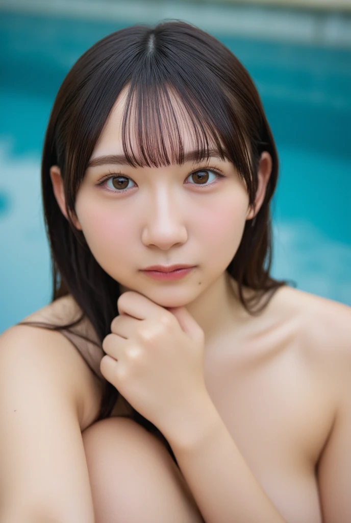 (slim, small, flat, small), realistic, detailed, skin texture, ultra detailed, delicate sexy clavicle, smile, super detaileded face, detaileded lips, detaileded eyes, double eyelid, 16 year old girl beautiful girl, 25 years old, japanese makeup, black hair, thigh, physically thin, thigh, I was naked, hot water spring, Do naughty things, I was naked, 8K, private parts visible, I can see erect nipples, whole body,