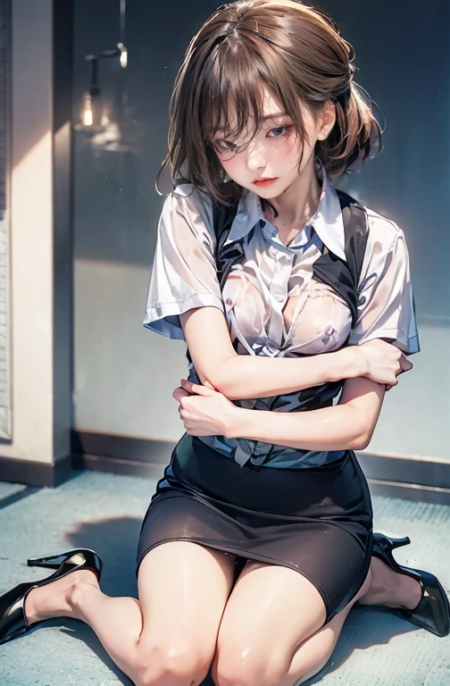 girl, Sweat, vapor, Medium chest, shy, fine hands, looking at the viewer, 