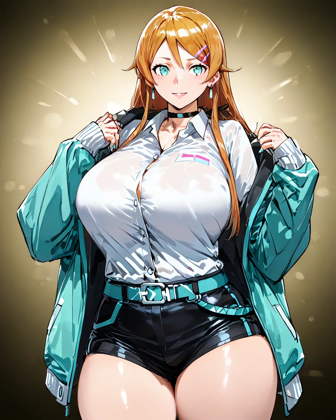 One girl,Huge Breasts, Have, White Background, Both sides up, bra,underwear,{{{Plump, thick thighs}}},{{{Knee-high socks}}},Sexy pose,Happy,Huge Ass,Yellow Eyes,Black Hair
