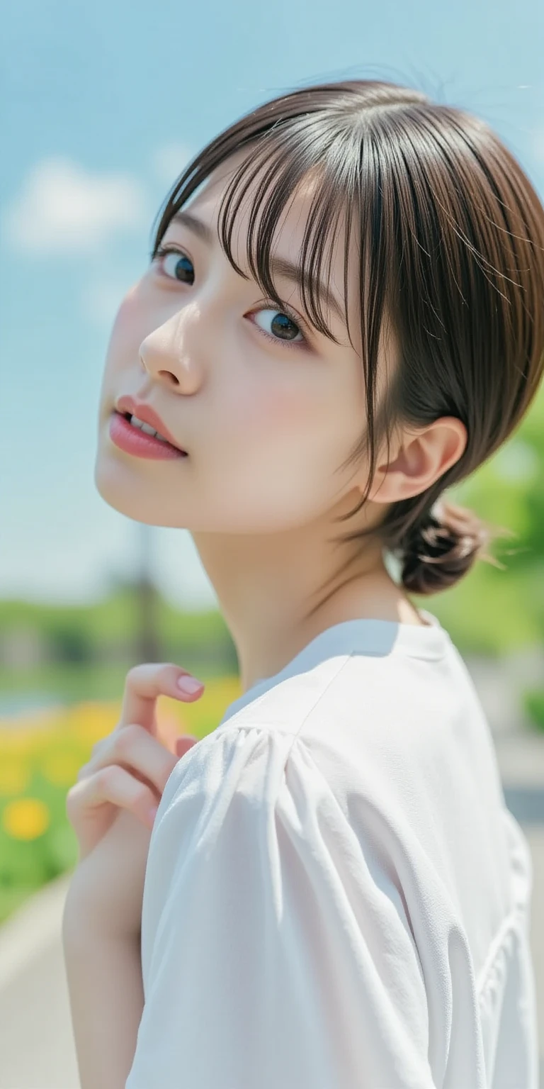 1girl in, DDIM, a pixie cut, bikini of, Face Focus, Face Close-up,