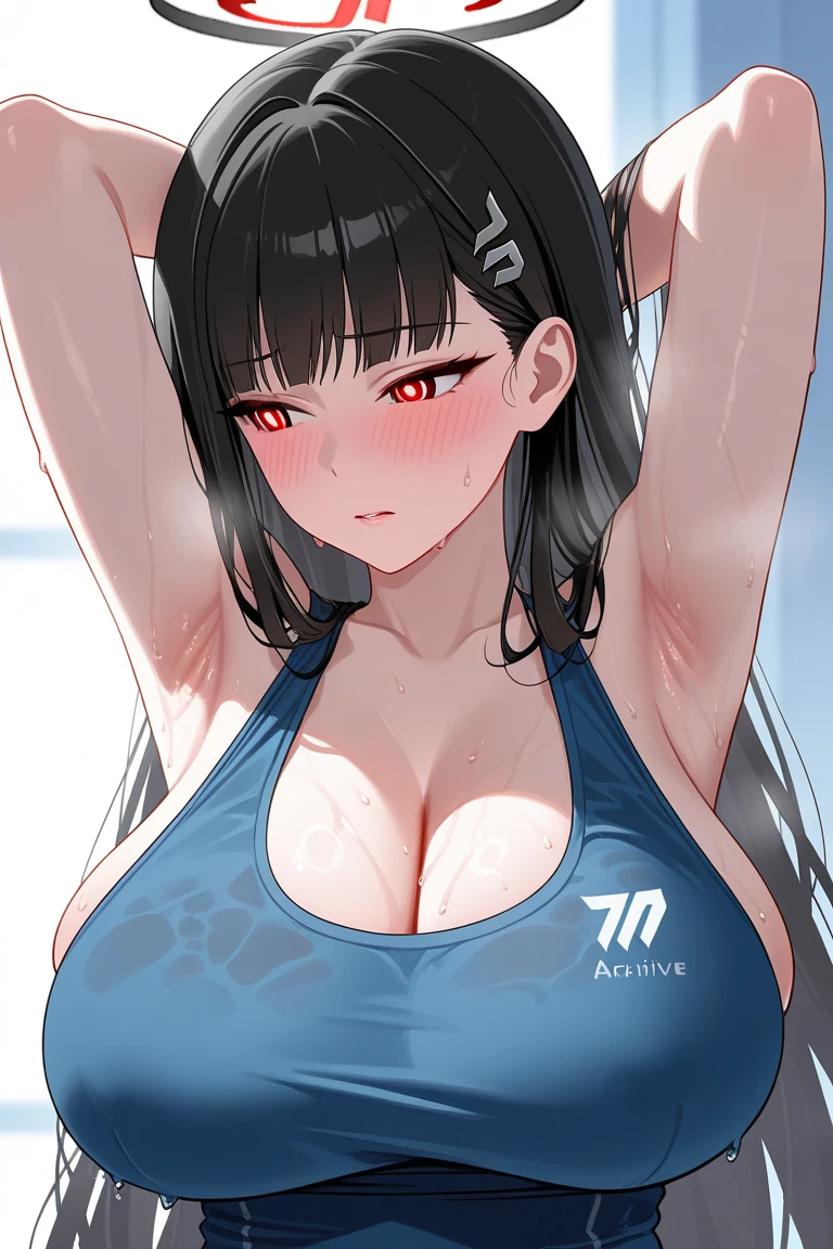 Photo of a woman with natural skin, Baby Face, A woman wearing mainly black and red, Upper Body, Seaside cave, The light is shining in, High Twintails, Black hair with red mesh, Sharp eyes with red eyeshadow, Blue-green eyes, Shining eyes, A thin, upturned nose, Well-shaped lips, Big Breasts, ((crop top overhang, Thighs, Glamour body)), Makeup, Exquisitely crafted with the utmost attention to detail, Vibrant, amazing, Smooth, Cinematic, 4K, Backlight, (()), Shallow depth of field, ((Detailed eyes:1.3, Detailed lips:1.3, high quality, )), masterpiece, Super detailed images, High quality