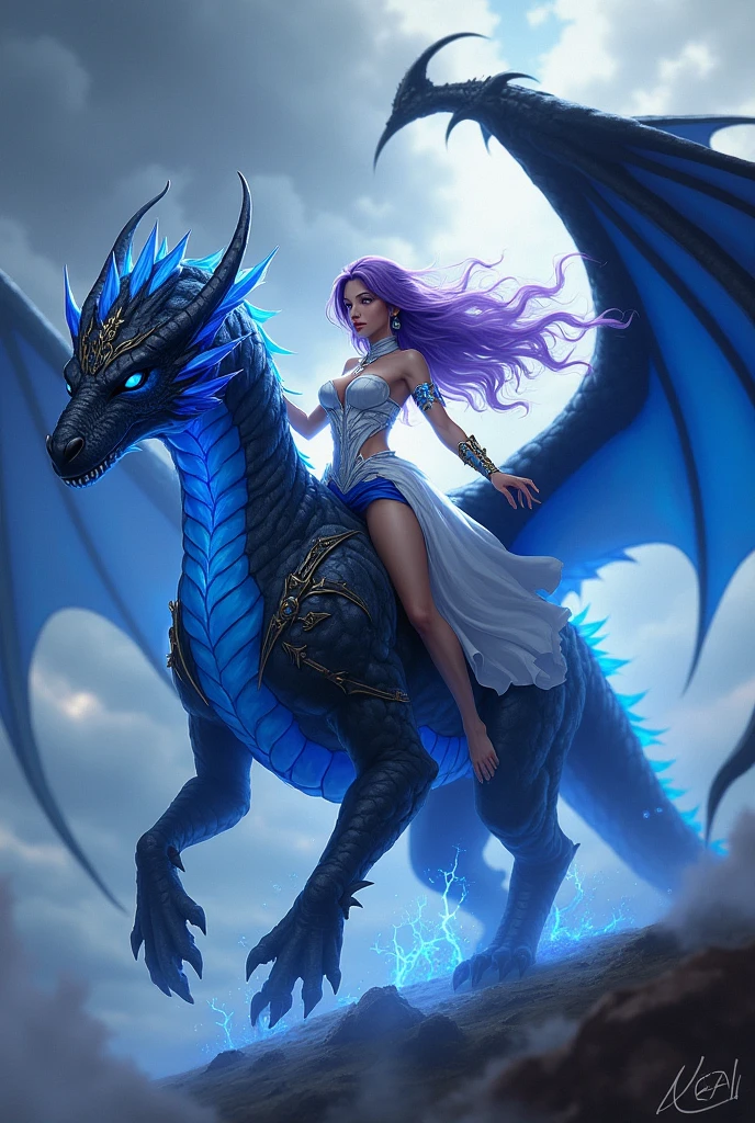 beautiful girl long wavy purple and blue hair with blue eyes wearing ...