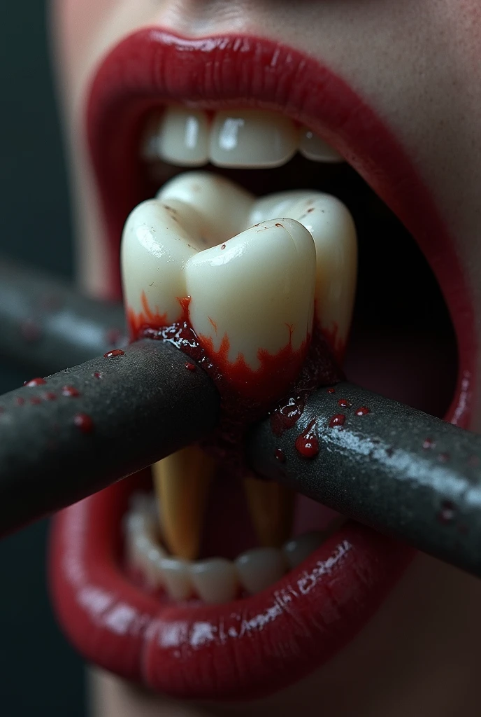 (hyperrealistic photo:1.5) realistic photo, a transparent teeth made of blue plastic, (transparent blue teeth:1.5), ((blue gums exposed:1.5), ((gums made of transparent blue plastic:1.5)), (exposed gums), edgy photo, ((blue light comes from inside of the mouth:1.5)), (blue light), imperfect teeth, ((deformed teeth:1.5)), angry expresion:0.5, woman:0.5, blue liquid coming down from the mouth, blood