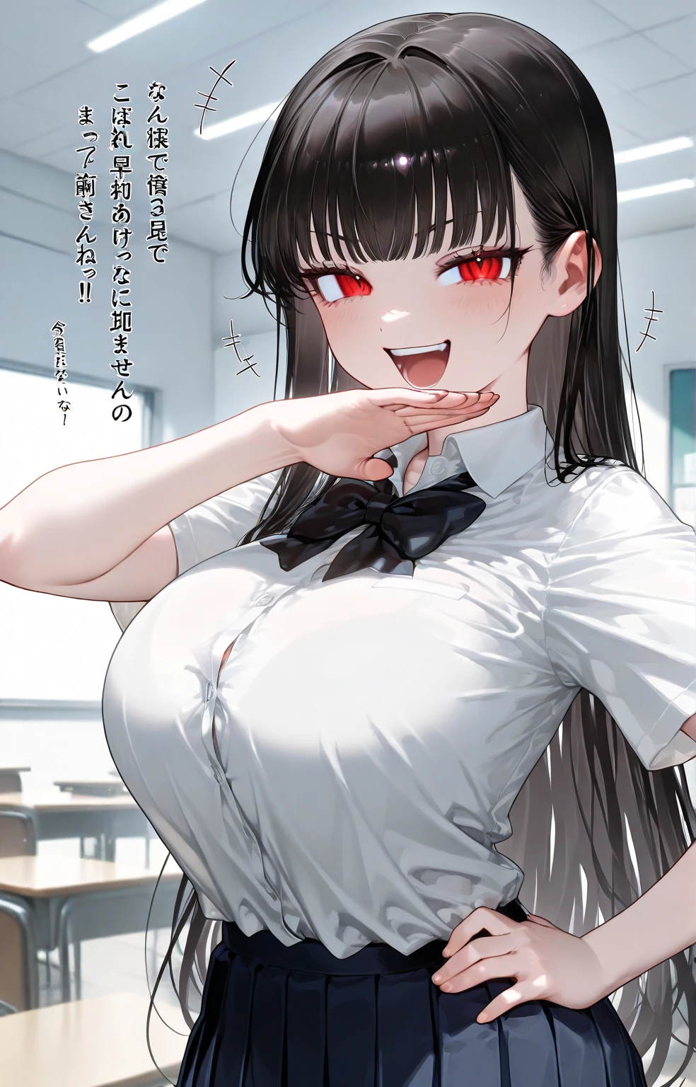 1girl:1.5, masterpiece, best quality, best detail, best proportion, best anatomy, best face, best shaped breasts, inazuma, monochrome, greyscale, comic, bodysuit, short hair, worm smile, slanted eyes