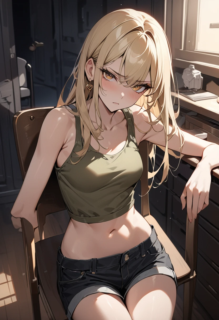 (((masterpiece))), best quality, highly detailed,extremely detailed CG unity 8k wallpaper,illustration,sfw,safe for work,
solo,one female,1female,da,PANTYHOSE,black penties,black bra,small breast,dark blue eyes,medium hair,blonde ,small breast,bare arms,
sitting on an iron chair,bondage,bdsm, tied,tied up,rope, left hand are bound on an iron desk,left hand are bound on an iron table,left hands are tied on an iron desk, left hands are tied on an iron table,close-up to her fingers,close-up to her hands,extreme close-up,extreme close-up to arms,
suffering,tears,crying,suffering face,
indoor,grey background, dark background,wet, lab, night, dark.pipe, machine ,spotlight