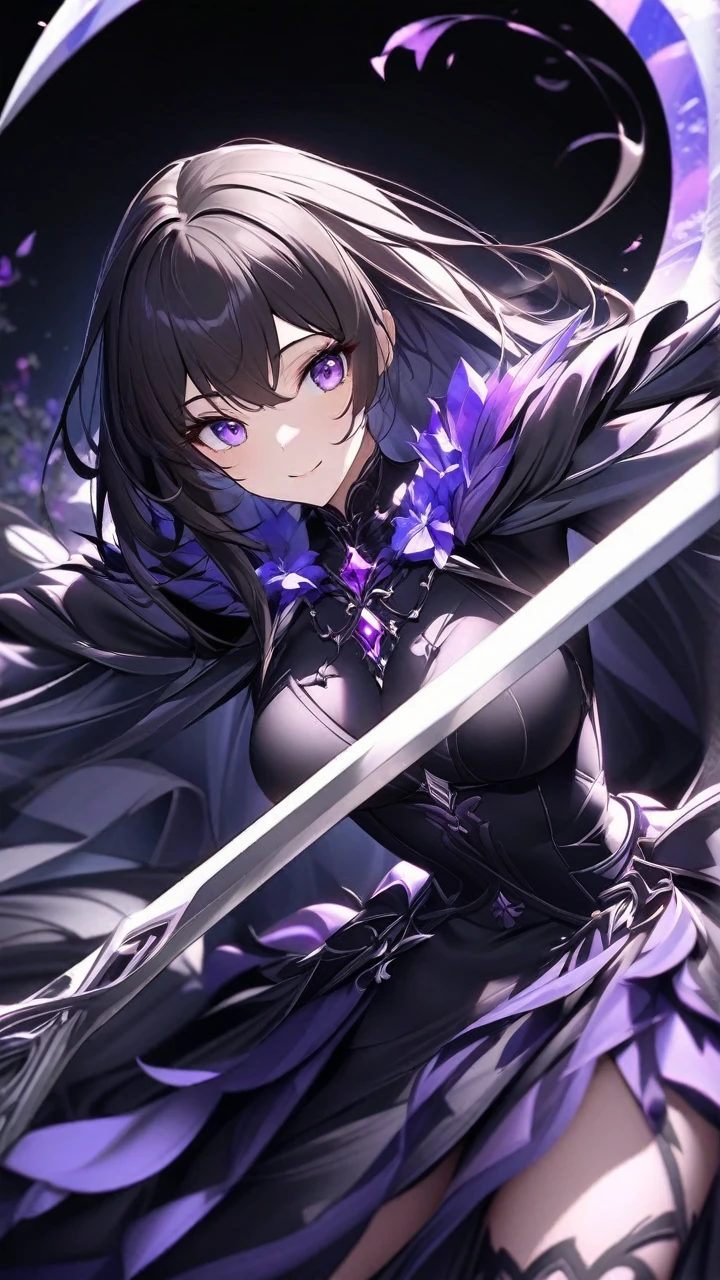 (best quality,dark fantasy,big sword,magical girl,gothic style,twintail,realistic,ultra-detailed,high resolution) vibrant colors, dramatic lighting