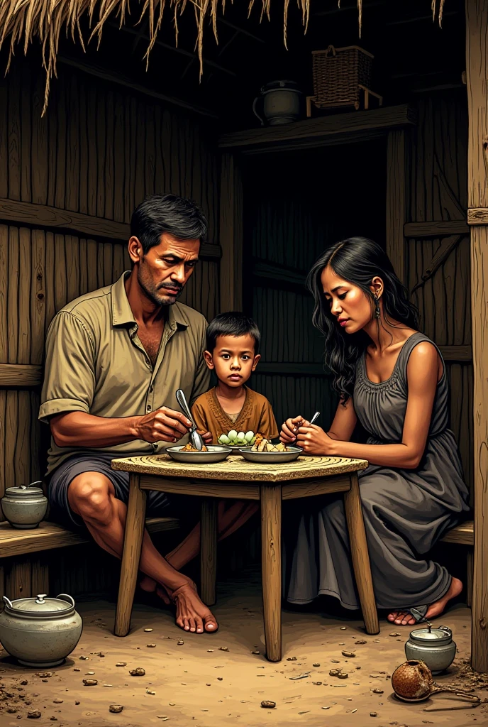 A poor family consisting of husband, wife and two children lived in a small house in a small village