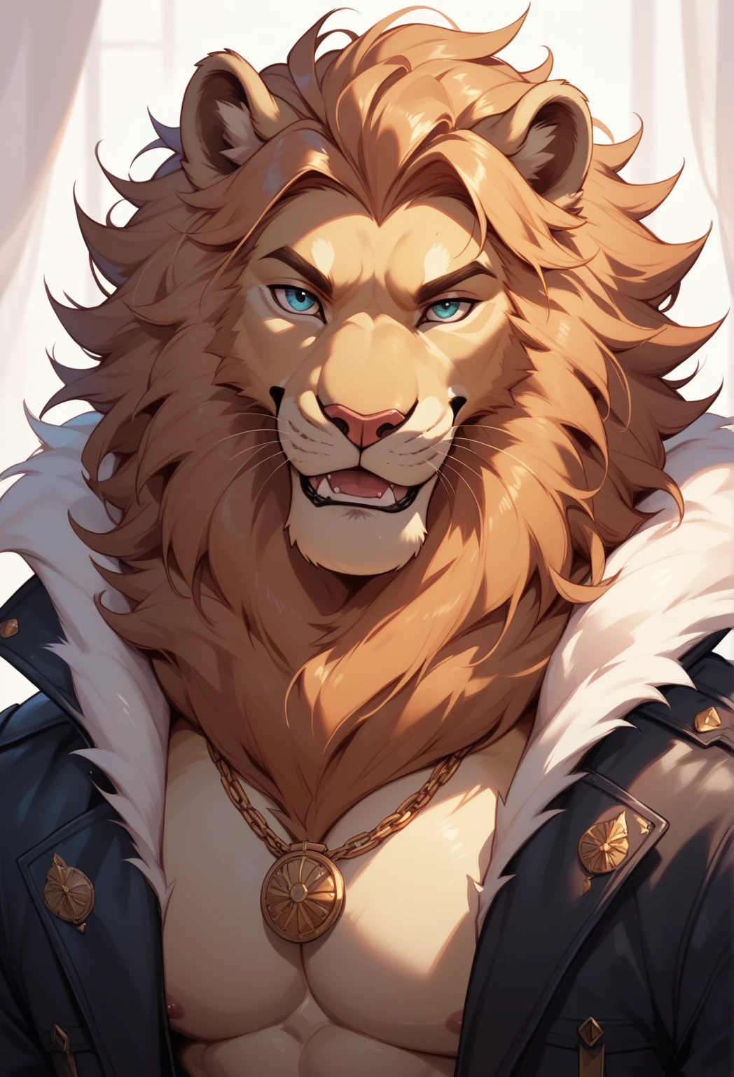 4k, high resolution, best quality, perfect colors, perfect shadows, perfect lighting, posted on e621, (by Chunie), male, furry, Lion anthro, solo, white fur, Blue eyes, (Realistic eye details 1.3), winter jacket wear, Full body like, abs, V0id3nergy, Masterpiece, dramatic lighting, soft lighting, day, highly detail, Hair coiled, (Seductive look:1.2), fit body, perfect male figure, Detailed fur, Detailed face, Perfect face, (The stands up), Detailed background, ((Bonifasko lighting)), Lion tail, (Detailed eyes), perfect pupils, detail eyes, detail fluffy fur, (seductive face:1.2), fit body, Looking at the camera, charismatic gaze