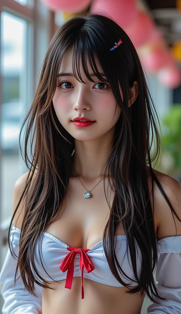 nsfw,highest quality,high quality,RAW photo,realistic,Photorealsitic,super detailed,highest detail,ung girl,beautiful girl,fair skin and luster,big eyes and flashing,small mouth and thin lips,slender and beautiful big breasts with good style:1. 3),bright personality and cute smile ...... nsfw,Cute S, beautiful girl in seven colors of light, wearing Chanel shirt showing super big cleavage, at ease in a park in Central Park, New York City.