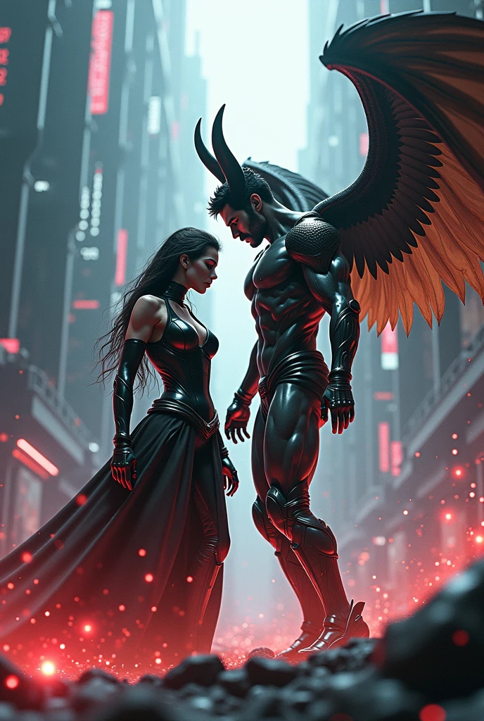 eldritch muscular monster has skull face,devil wings, he hugs angel,she has beautifull face and wings,she is beautiful, she is slim, bright, feather, fireflies, midnight moonlight backlight,
masterpiece, (cinematic lighting)