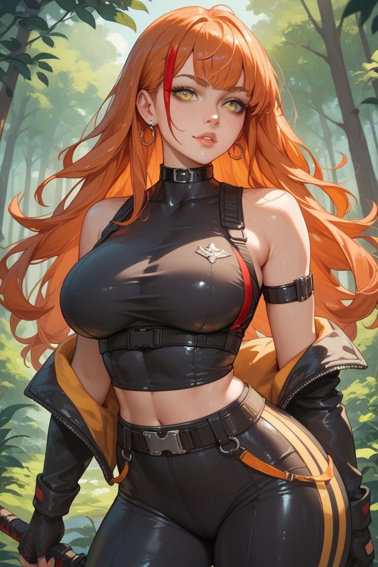 a close up of a person wearing a hoodie, shadowverse, hot reptile humanoid woman, tropical palms, dinosaur, she is redhead, covered sfw huge breasts, cute!, panini, posse features, artwork in the style of z.w. gu, extinct species, featured on amiami, unzoom