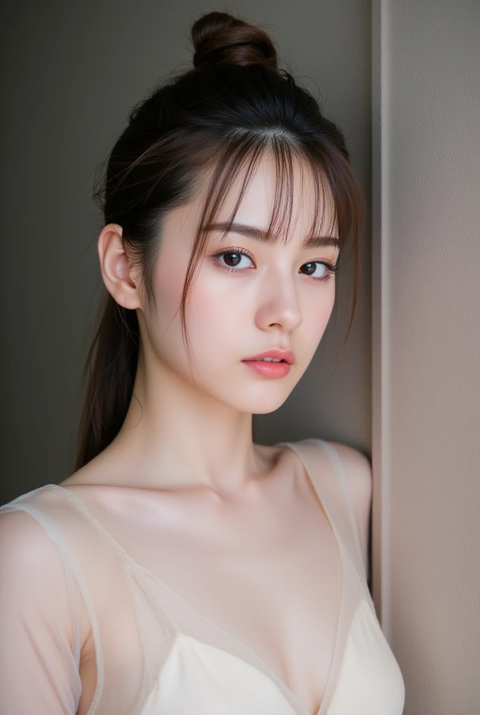 One Girl, (Dress in trendy fashion:1.2), (RAW Photos, highest quality), (Realistic, Photorealistic:1.4), Tabletop, Very delicate and beautiful, Very detailed, 2k wallpaper, wonderful, In detail, Very detailedな CG Unity 8K 壁紙, Very detailedな, High resolution, Soft Light, Beautiful detailed girl, looking at the camera、Very detailedな目と顔, Beautifully detailed nose, Beautiful fine details, short hair, small, White clothes、White background、Background is white、Cinema Lighting, Perfect Anatomy, Slender body, smile,