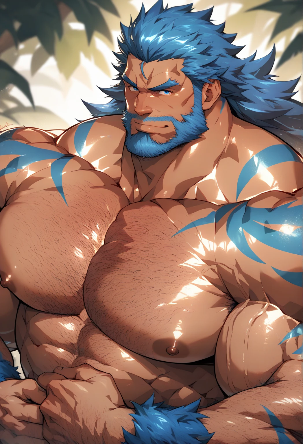 high resolution　high quality　wonderful　Big Giant　Muscles that swell　Uplifting　Big muscles　Thick arms　Thick legs　Japanese tattoo on upper body　loincloth　Eye power　Sharp Eyes