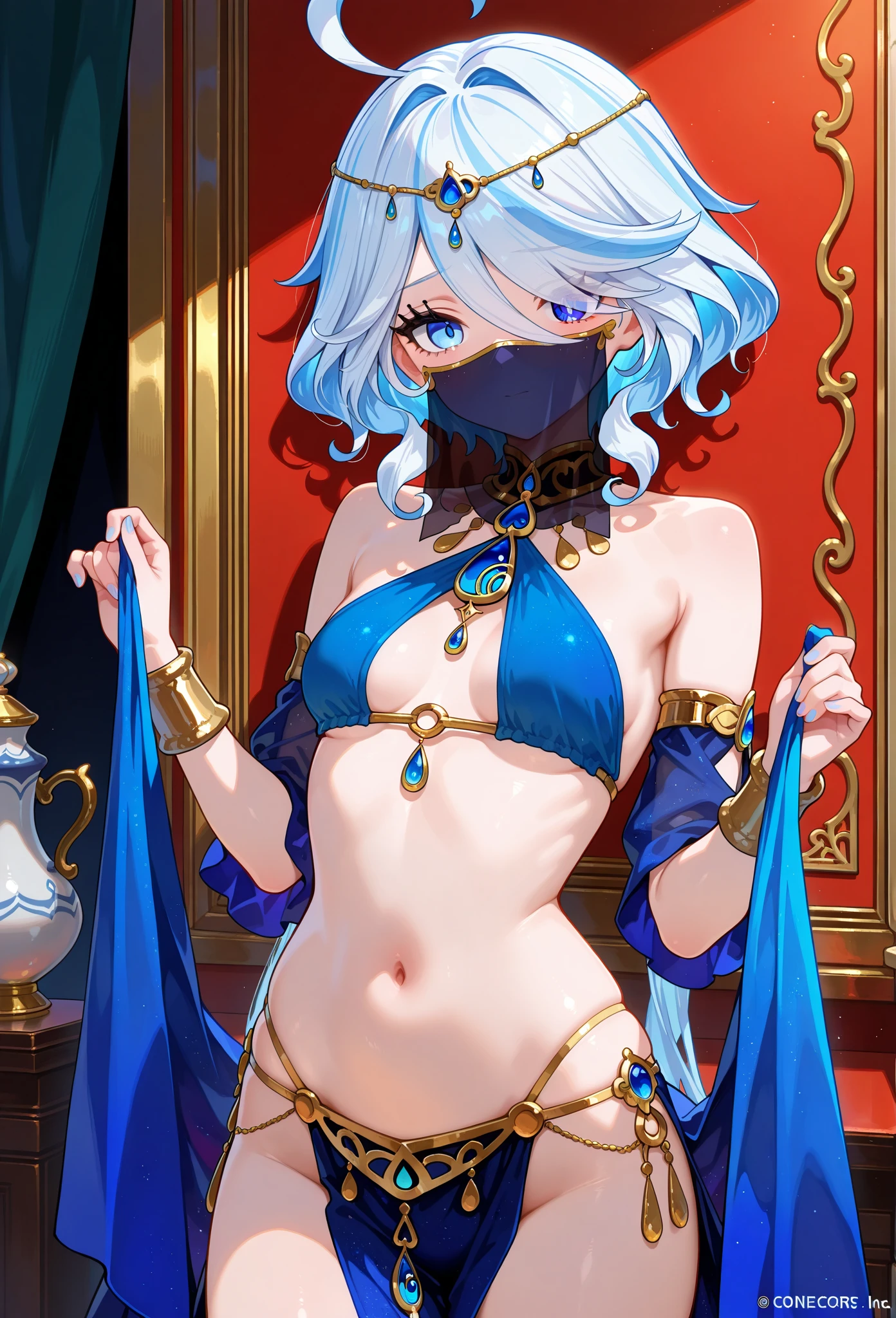 Blue long hair,Scorpion-tailed braids,Put on the clothes of the little dance of Douluo Continent,Is a beautiful and sweet girl Koser,(whole body)