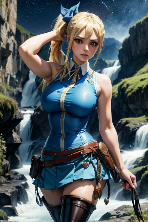 Shun Matsuena, Arthur Rackham, Surreal, mysterious, bizarre, fantastical, fantasy, Sci-fi, Japanese anime, Alice, a beautiful blonde girl in a miniskirt enjoying golf, perfect voluminous body, over 100 yards, dynamic, using her body to the fullest, blue sky, nice shot!, hyper detailed masterpiece manga art drawings