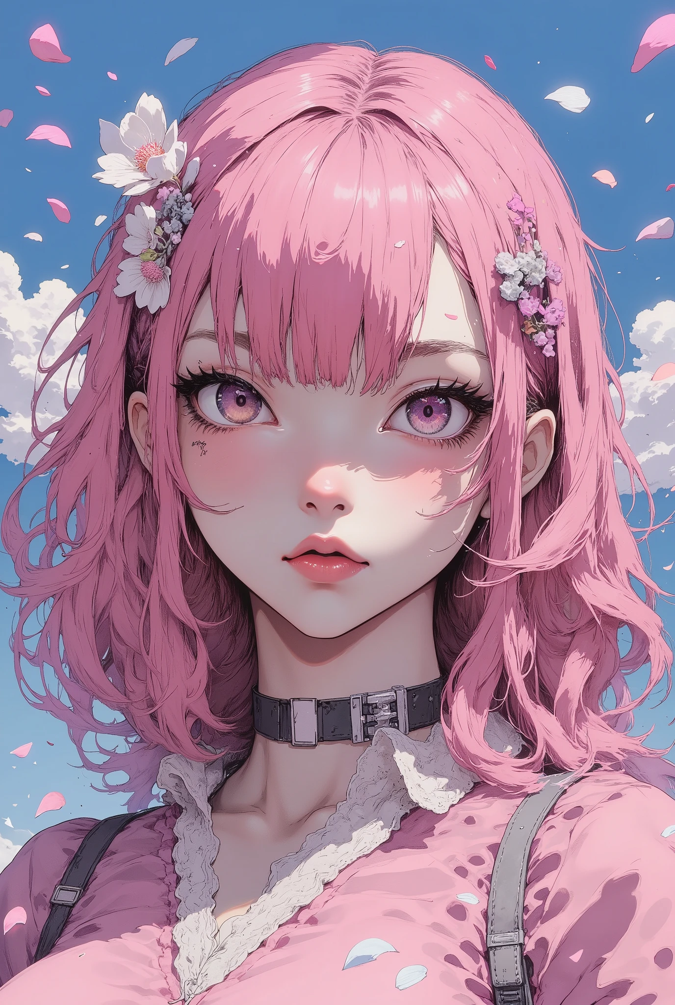 Anime girl with pink hair and a flower in her hair - SeaArt AI