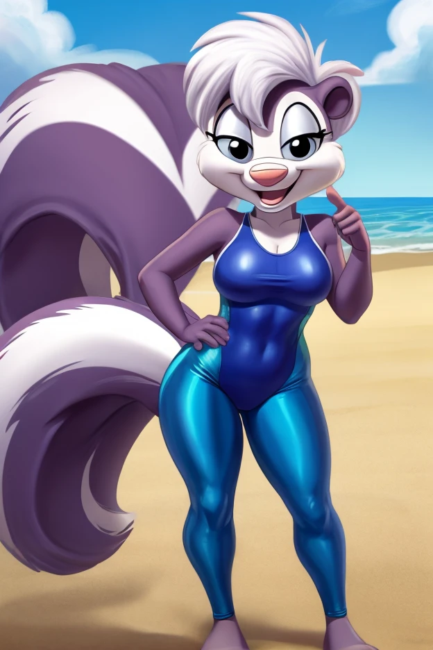 judy hopps,Pink Sparkly Glitter One-Piece Swimsuit.,Texturas realistas & charts,piel realista,piel peluda,vista de cuerpo completo,Ojos realistas,sentada en la playa,ver la entrepierna,encima