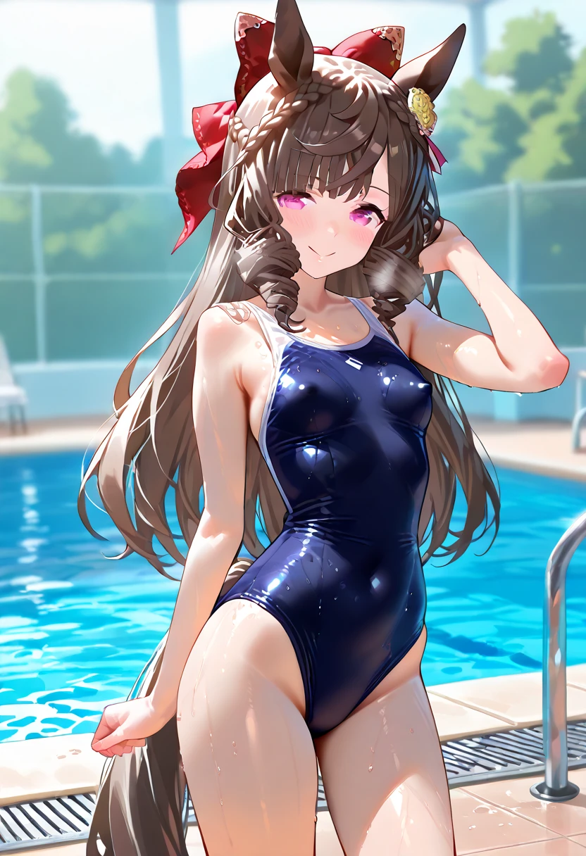 Beautiful illustration、top-quality、cute petit girl、(transform sequence)、((The top looks like a Japanese maid.、Bottoms are one-piece swimsuit))、10yaers old、elementary student、Slender beautiful girl、Fractal Art、baby-face、((stright long hair))、Beautiful big drooping eyes、A smile、Full Body Display、(1 persons)、shortsleeves、Calm sea(knee high socks)、is standing、swim wears、