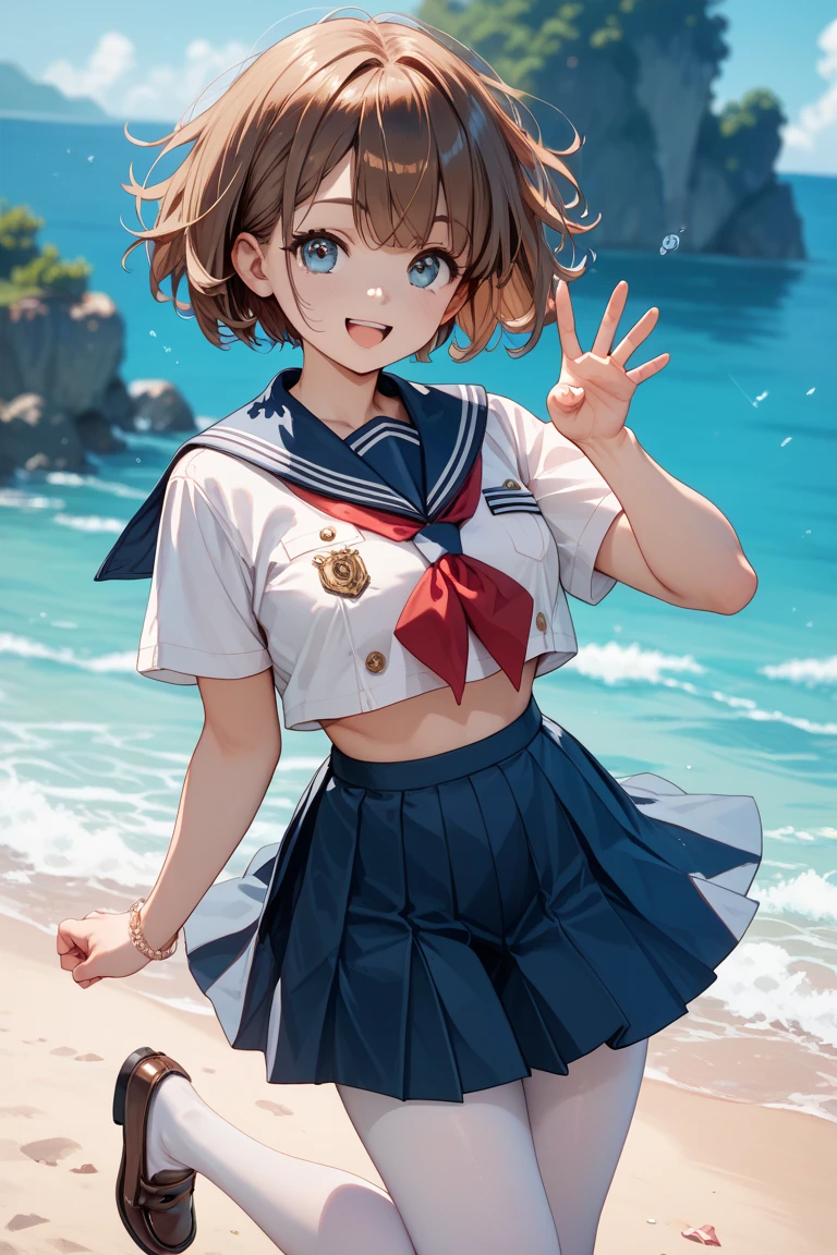  actor、ちいさなスーパーIdol、shy person、Tan Skin、(10歳のgirl)、(Beachで泳いだり)、(School Uniform)、(Sheer uniform)、(Laughing)、((Highest quality、8k、masterpiece:1.3))、girl、White Dress:1.1、Cute girl、Primary school students、Young Girl、(Flat Chest)、(Small breasts)、（（（Ａcup）））、bust７５centimeter、Idol、Droopy eyes、yellow、Small and delicate body、Slender、Super detailed face、(Big eyes:1.2)、Make your eyes clearer、double eyelid、Ultra-high resolution,、Wide forehead、No makeup、Realistic eye and facial details, Perfect teeth alignment、Perfect eyes and a perfect mouth、スクールSwimwear、Bloomers、1girl、Gravure pose、ponytail、Charm、髪をかき上げながら笑顔でWink、Beach、mini skirt、gold、Beautiful Supermodel, Dark Eyes、Wink、Swimwear、bikini、slender、(Ａcup)、Fairy、ballerina、Shiny satin fabric、Pool Party、Perfect Face、Perfect Eyes、Narrow waist、ribbon、beautiful girl、（Short Hair）、ribbonの髪飾り、Garter Ring、マイクロbikini、(masterpiece), Beautiful Face, 、 Beautiful Eyes, Black Hair, very cute, 8 Life-size,8k resolution, elegant, Approaching perfection, A stunningly beautiful 10-year-old girl(1girl:1.1), Ultra-high resolution, Best Quality, Small round face, Big eyes, Highly detailed face and eyes, Slenderの, Thin thighs, Make your legs thinner,