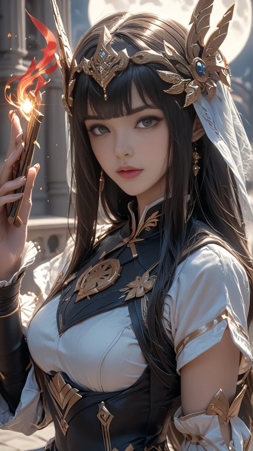 18-year-old, Close up portrait of woman in Ancient Greek clothing、Shoulders out、thin、Serious expression、Short-haired、Deadly position, Gorgeous Necklace, Light milky porcelain skin, Smooth, Translucent white skin, Enchanting anime girl, Beautiful and seductive anime woman, Ultra realistic sweet bunny girl, Pale porcelain white skin, Smooth, Realistic and perfect body, Anime Girl Cosplay, Perfect body with realistic shadows, Gweitz&#39;s Masterpiece