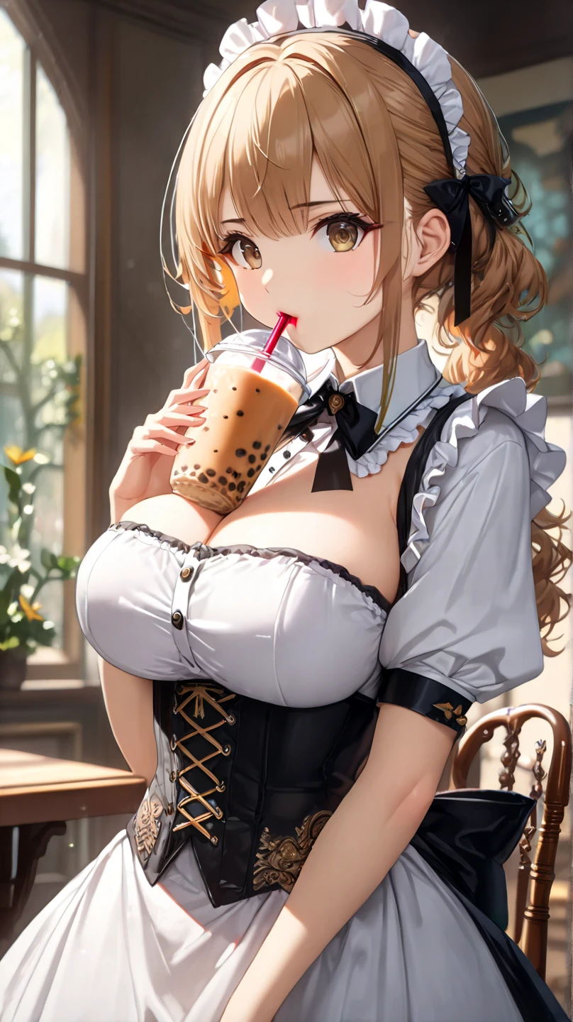 Teenager woman、2 girls:2、with round face、Young features、Holstein Dress、Milking with two girls、Touching the chest、White headdress、Collar with a large bell、, award - winning photo, short-cut、Braids, Smile,Brown hair,shorth hair ,masterpiece, top-quality, Hi-Res, red blush , Just look at the audience, Shy smile、Embarrassed look、cow ears、ox’s horn、Cow tail、in woods、Pasture、Green Tree々、Gentle shading、Calm palette、Detailed ambient occlusion、Muted shades、dull color、plump figure、thick waist、Milk tank、Milk Cup
