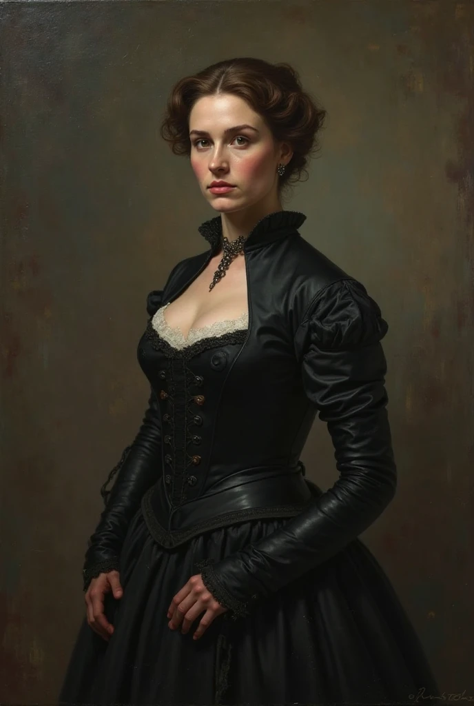 A picture of a woman wearing a black dress and red lipstick, Works inspired by Friedrich von Amerling, Inspired by Thomas Lawrence, Inspired by Franz Xaver Winterhalter, Nick Alm, oil painting style, realistic woman oil painting, elegant portrait, beautiful portrait of a woman, Inspired by Casey Baugh, elegant digital paintings, Inspired by Howard Chandler Christie, cool beauty, perfect tall model body, best quality, perfect angle, perfect composition, best shot, official art, cinematic light, supreme work of art