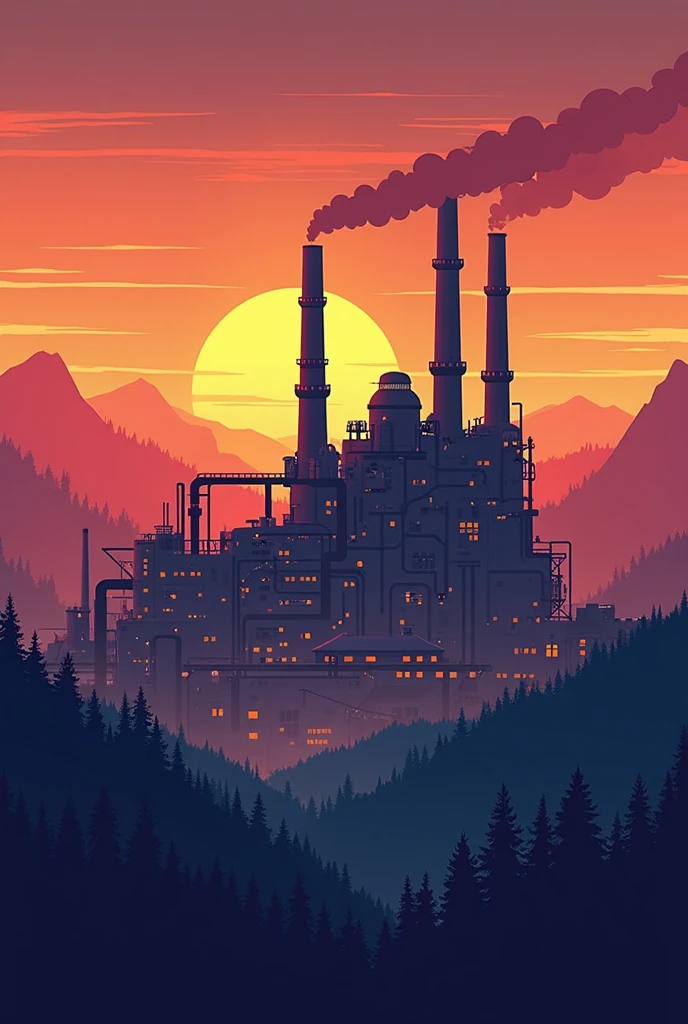 Beautiful Factory Vector Make me a factory vector with sunset view - SeaArt AI