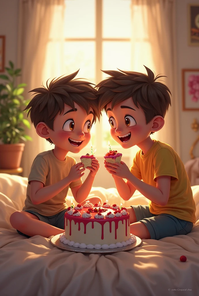 Thiago and Léo in an epic brotherly fight to see who gets the last piece of cake.


