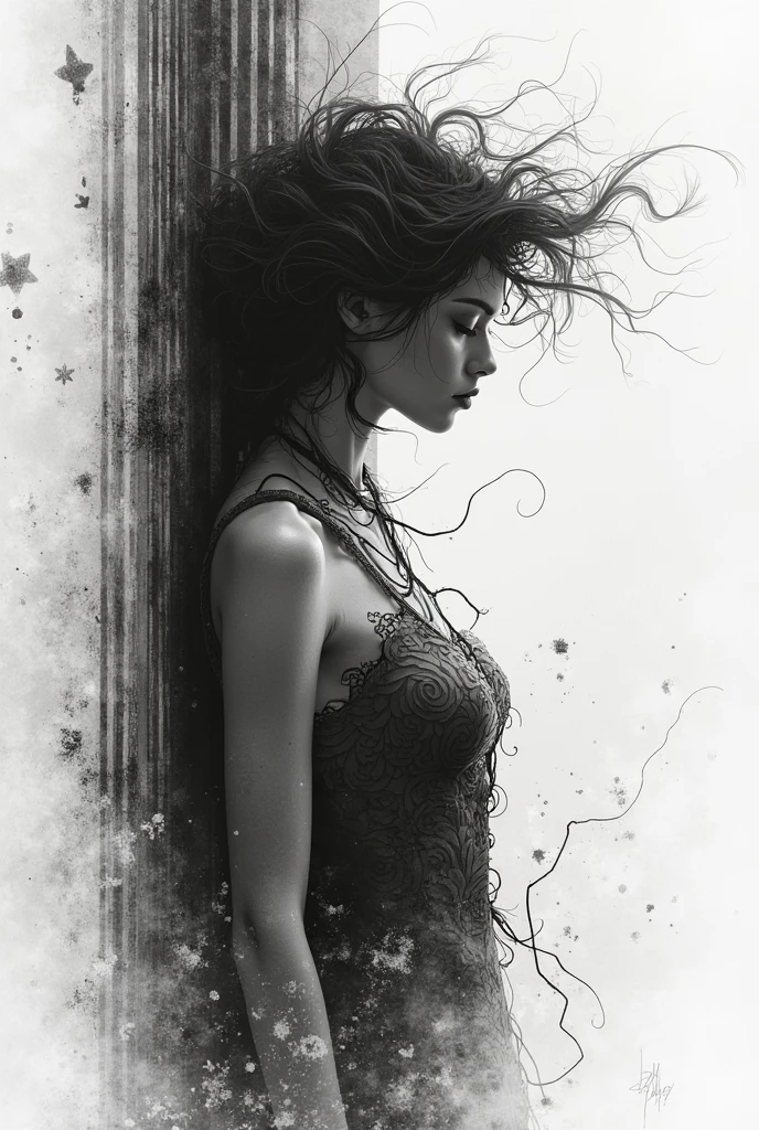 A stunning abstract art piece showcasing a feminine silhouette, painted with exquisite ink brush strokes. The artist masterfully captures the essence of motion and fluidity, highlighting the woman's curves and lines through a mesmerizing interplay of light and shadow. The background is composed of a harmonious blend of neutral tones, providing a serene backdrop for the central subject to stand out and captivate the viewer. This artistic masterpiece embodies a sense of tranquility and serenity, inviting onlookers to delve into the abstract beauty it presents.